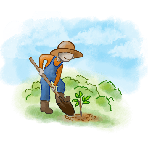 graphic Farmer with seedling
