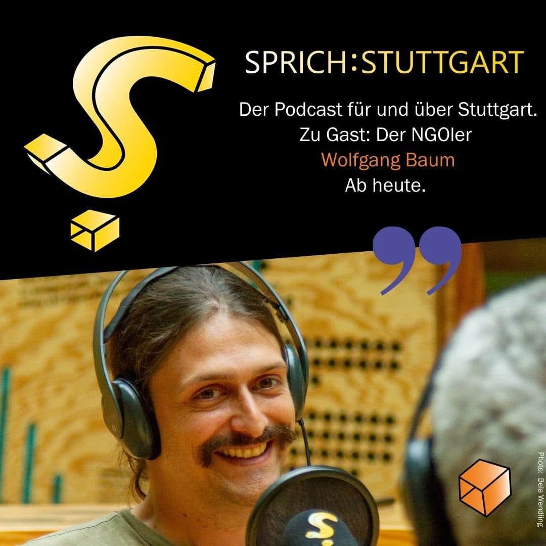 Wolfgang Baum und Podcast Sprich:Stuttgart Logo